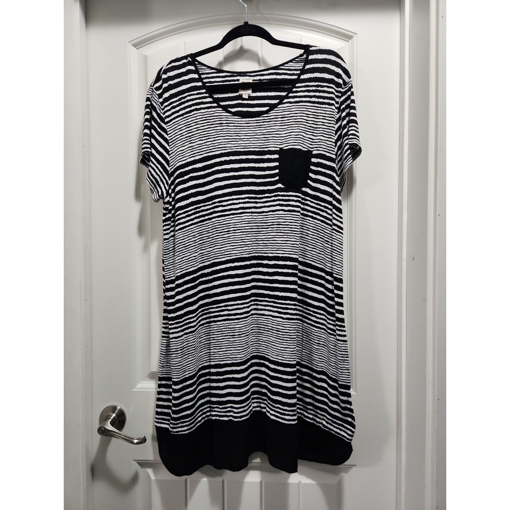 Anne Klein Womens XL Stripe Pocket T-Shirt Dress Black White M18119015